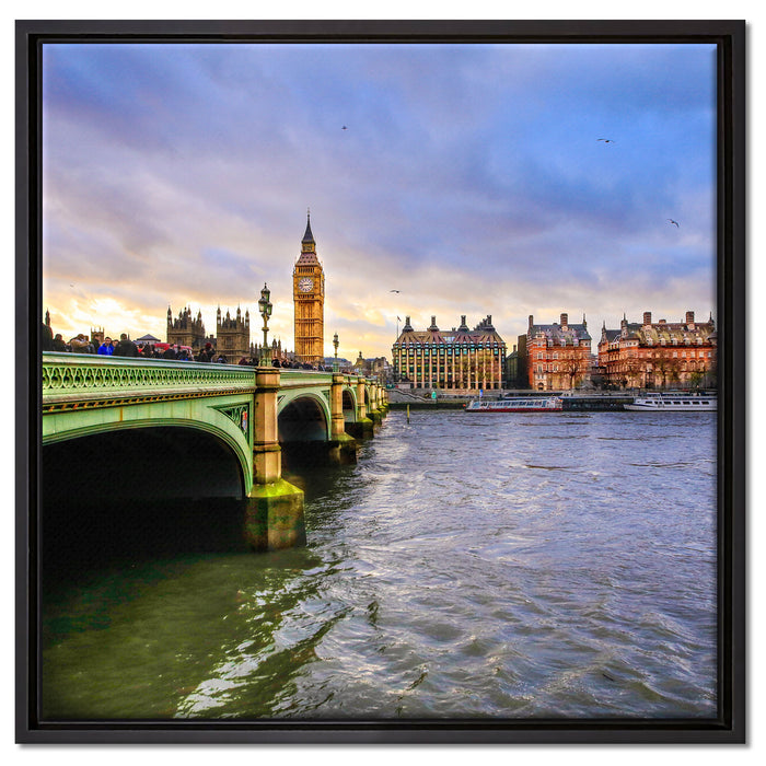 Big Ben an der Themse auf Leinwandbild Quadratisch gerahmt Größe 60x60