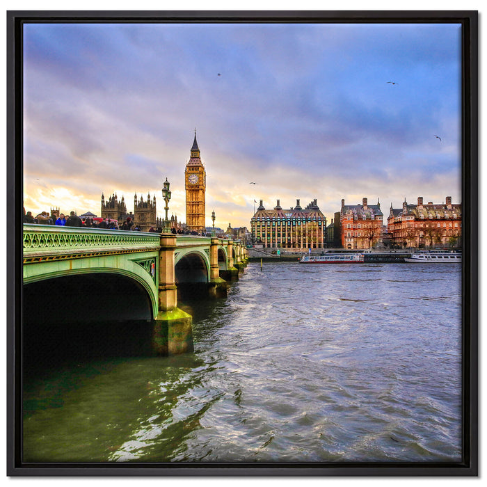 Big Ben an der Themse auf Leinwandbild Quadratisch gerahmt Größe 70x70