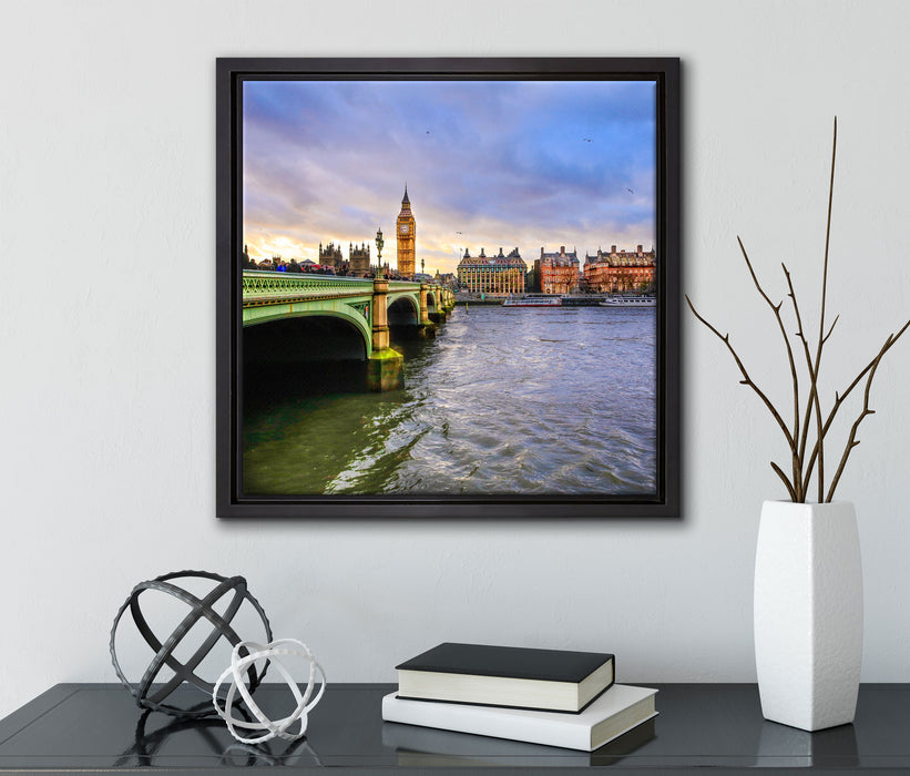 Big Ben an der Themse  auf Leinwandbild Quadratisch gerahmt mit Kirschblüten