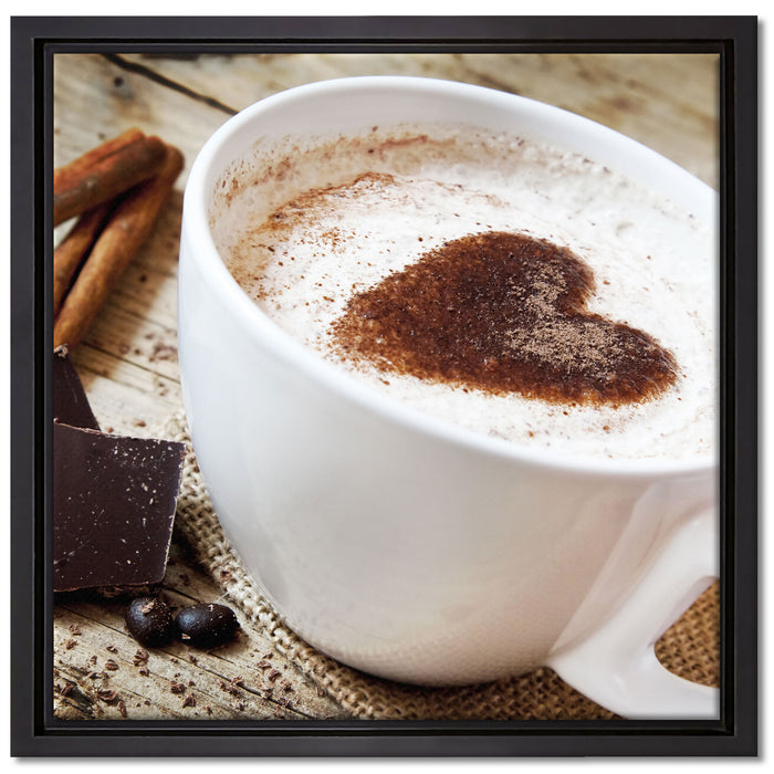 Tasse Kaffee mit Schokolade auf Leinwandbild Quadratisch gerahmt Größe 40x40