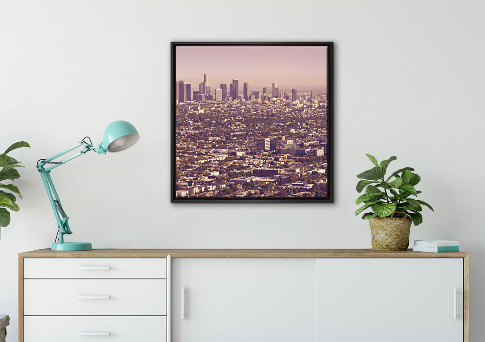 Skyline von Los Angeles auf Leinwandbild gerahmt Quadratisch verschiedene Größen im Wohnzimmer