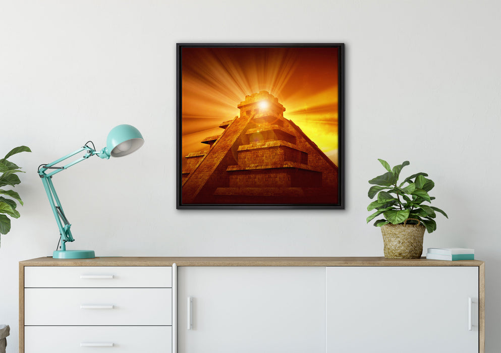 Prächtige Maya Pyramide auf Leinwandbild gerahmt Quadratisch verschiedene Größen im Wohnzimmer