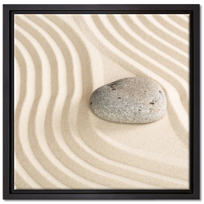 Steine in Sand mit Muster auf Leinwandbild Quadratisch gerahmt Größe 40x40