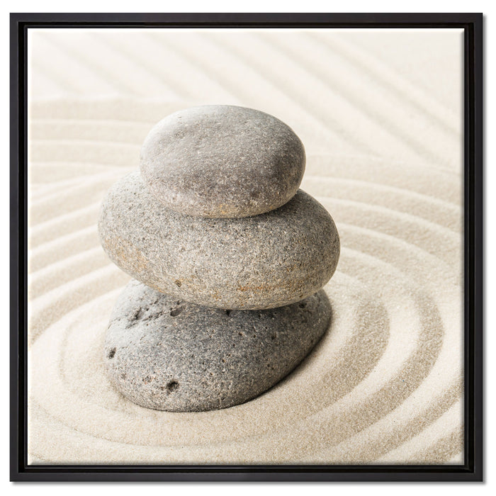 Steine in Sand mit Muster auf Leinwandbild Quadratisch gerahmt Größe 60x60