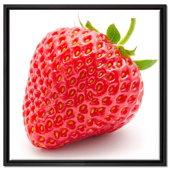 Leckere Erdbeere auf Leinwandbild Quadratisch gerahmt Größe 60x60