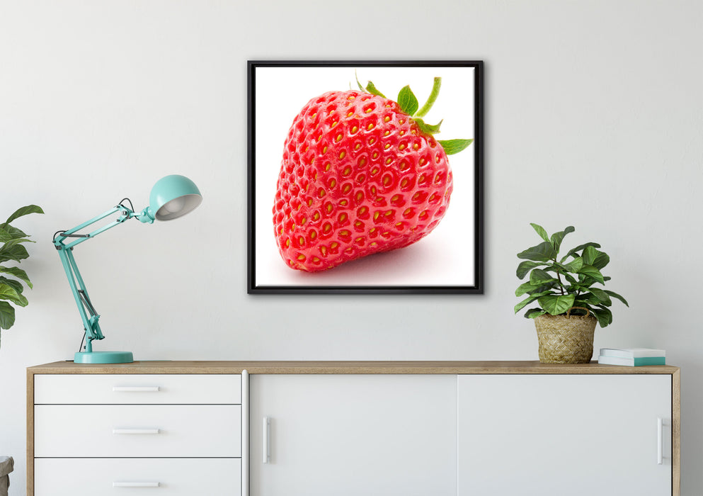 Leckere Erdbeere auf Leinwandbild gerahmt Quadratisch verschiedene Größen im Wohnzimmer