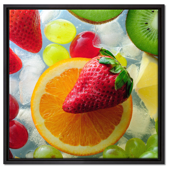 Leckeres buntes Obst auf Leinwandbild Quadratisch gerahmt Größe 60x60
