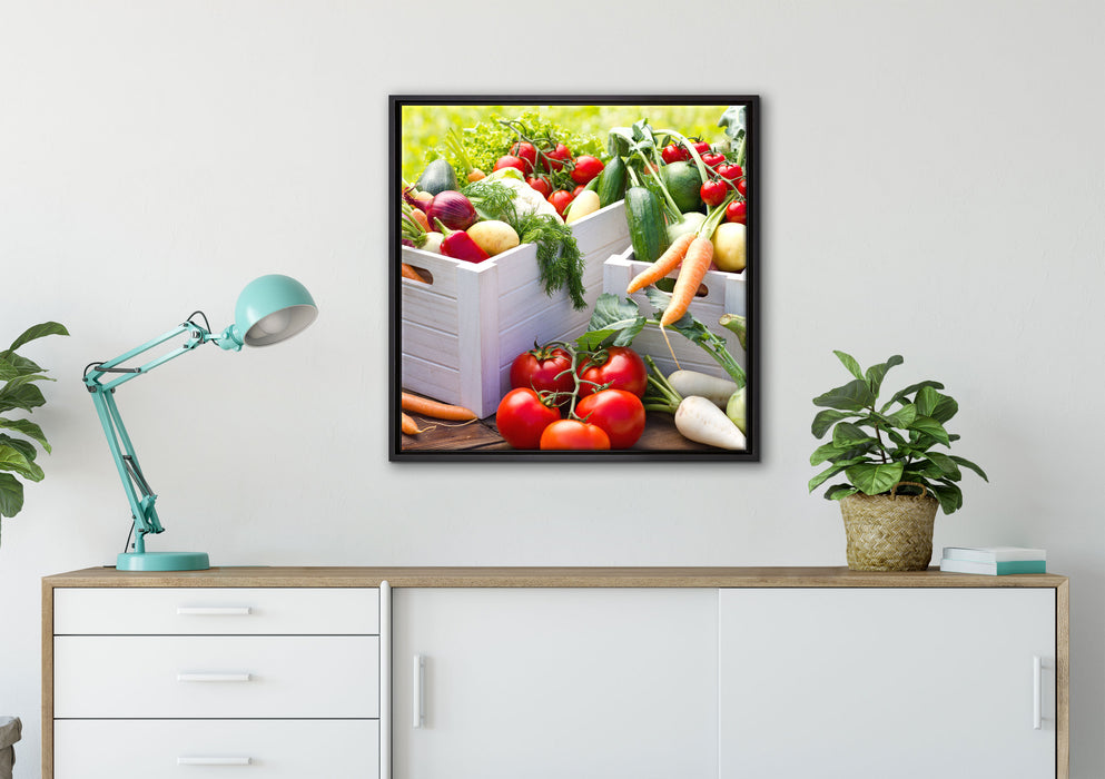 Knackiges frisches Gemüse auf Leinwandbild gerahmt Quadratisch verschiedene Größen im Wohnzimmer