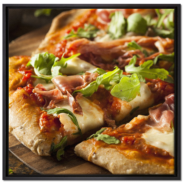 Köstliche italienische Pizza auf Leinwandbild Quadratisch gerahmt Größe 70x70