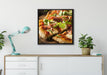 Köstliche italienische Pizza auf Leinwandbild gerahmt Quadratisch verschiedene Größen im Wohnzimmer