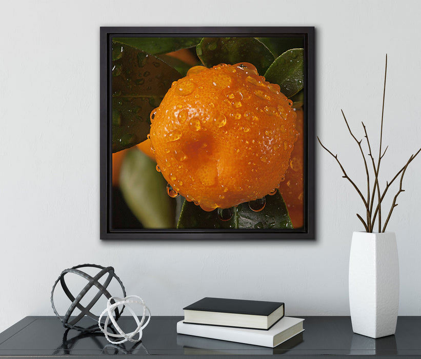 Saftige frische Orange  auf Leinwandbild Quadratisch gerahmt mit Kirschblüten