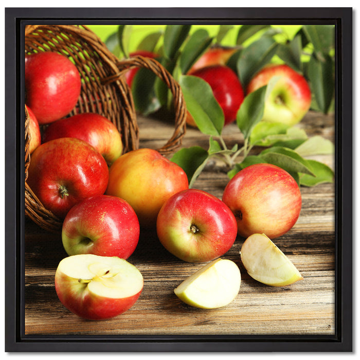 Korb mit Äpfeln auf Leinwandbild Quadratisch gerahmt Größe 40x40