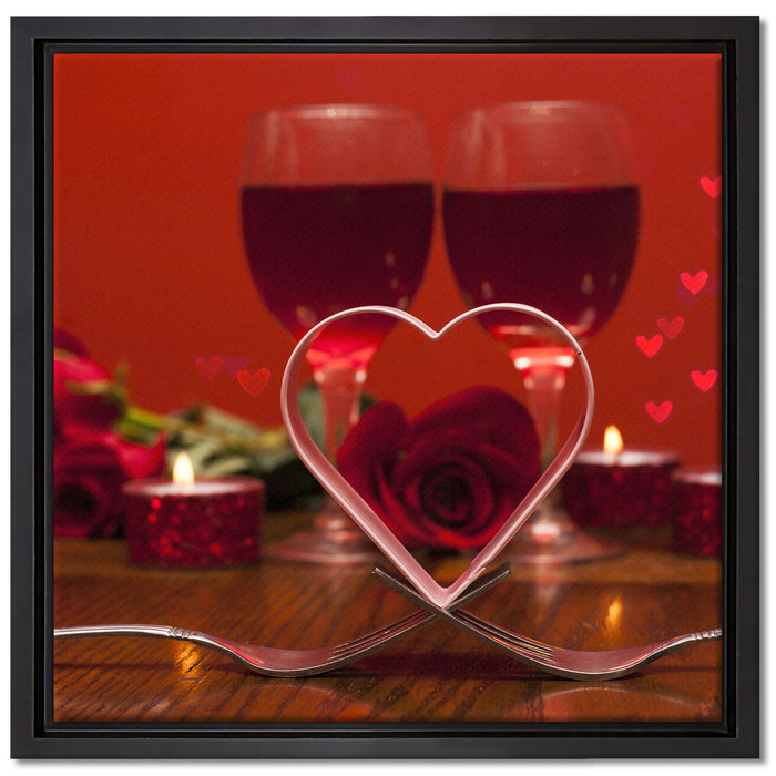 Romantisches Dinner mit Rosen auf Leinwandbild Quadratisch gerahmt Größe 40x40