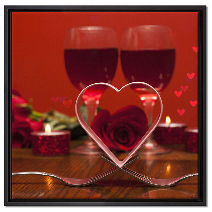 Romantisches Dinner mit Rosen auf Leinwandbild Quadratisch gerahmt Größe 60x60
