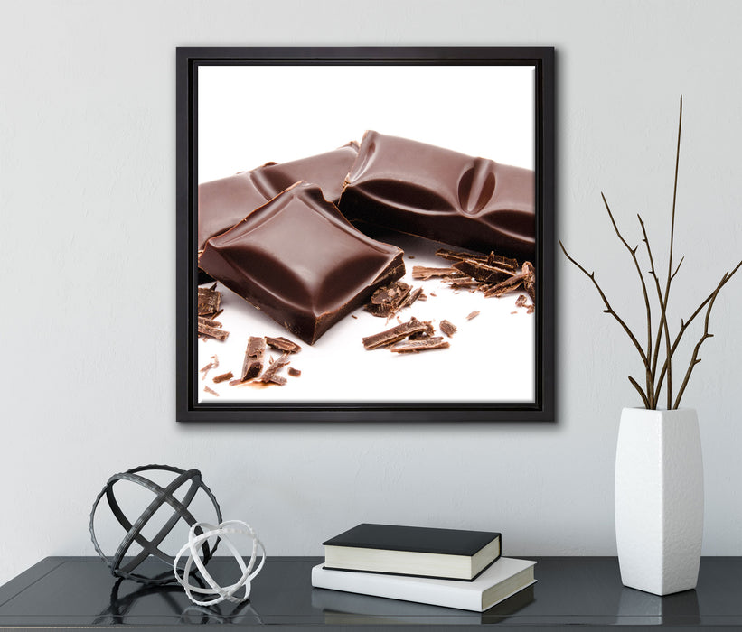Leckere Tafel Schokolade  auf Leinwandbild Quadratisch gerahmt mit Kirschblüten