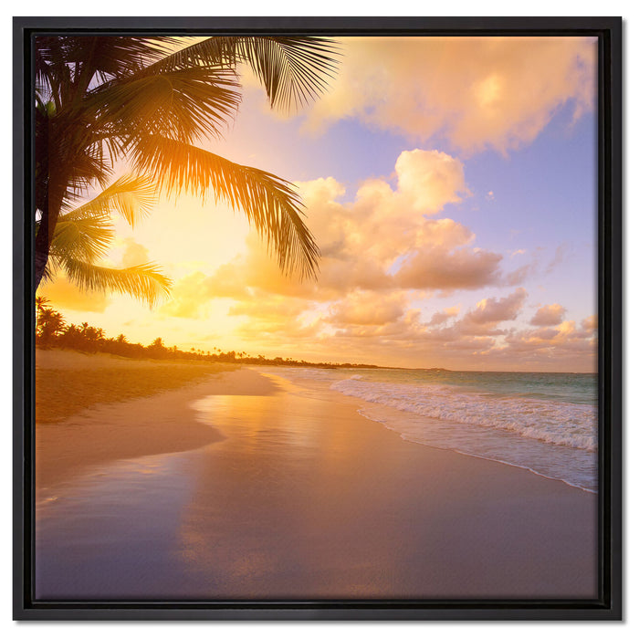 Strand bei Sonnenuntergang auf Leinwandbild Quadratisch gerahmt Größe 60x60