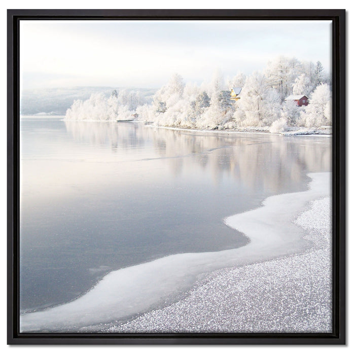Atemberaubende Winterlandschaft auf Leinwandbild Quadratisch gerahmt Größe 60x60