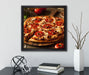 Pizza mit Salami und Tomaten  auf Leinwandbild Quadratisch gerahmt mit Kirschblüten