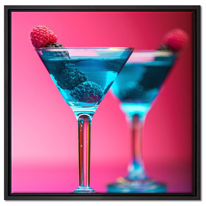 Cocktails mit Himbeeren auf Leinwandbild Quadratisch gerahmt Größe 60x60