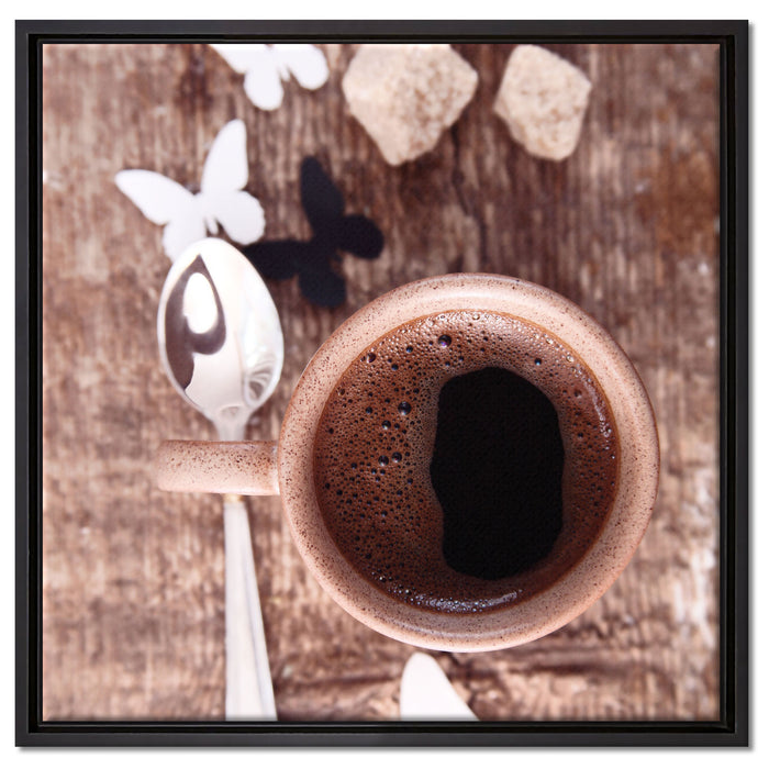 Tasse Kaffee auf Leinwandbild Quadratisch gerahmt Größe 60x60