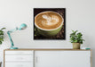 Cappucino zwischen Kaffeebohnen auf Leinwandbild gerahmt Quadratisch verschiedene Größen im Wohnzimmer
