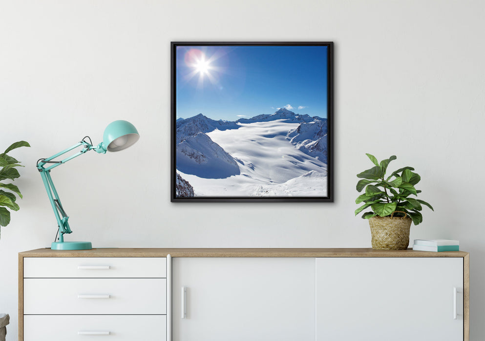 Atemberaubende Winterlandschaft auf Leinwandbild gerahmt Quadratisch verschiedene Größen im Wohnzimmer