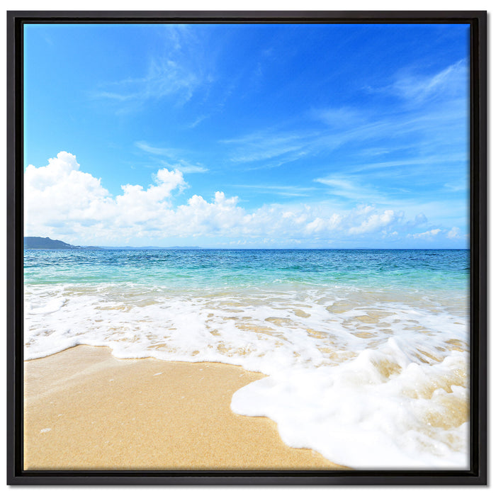 Strand bei Sonnenuntergang auf Leinwandbild Quadratisch gerahmt Größe 70x70