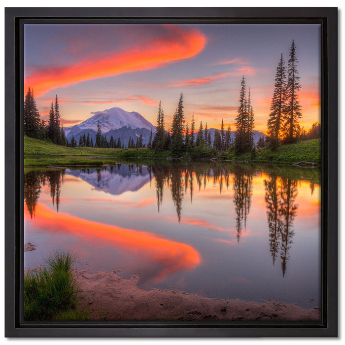 Sonnenaufgang Berglandschaft auf Leinwandbild Quadratisch gerahmt Größe 40x40