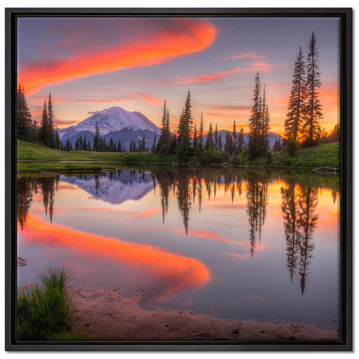 Sonnenaufgang Berglandschaft auf Leinwandbild Quadratisch gerahmt Größe 70x70