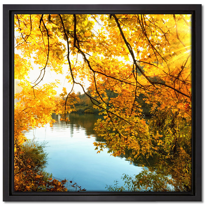 Landschaft mit See und Bäumen auf Leinwandbild Quadratisch gerahmt Größe 40x40