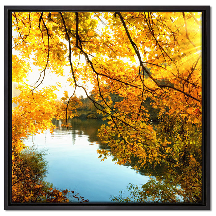 Landschaft mit See und Bäumen auf Leinwandbild Quadratisch gerahmt Größe 60x60