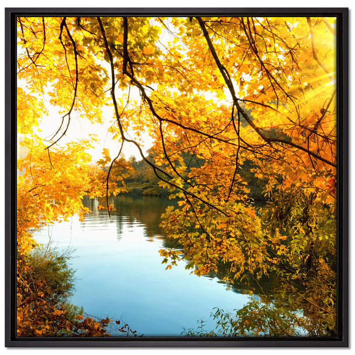 Landschaft mit See und Bäumen auf Leinwandbild Quadratisch gerahmt Größe 70x70