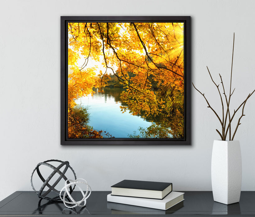 Landschaft mit See und Bäumen  auf Leinwandbild Quadratisch gerahmt mit Kirschblüten