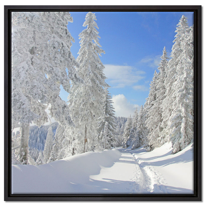 Winterlandschaft Bäume auf Leinwandbild Quadratisch gerahmt Größe 60x60