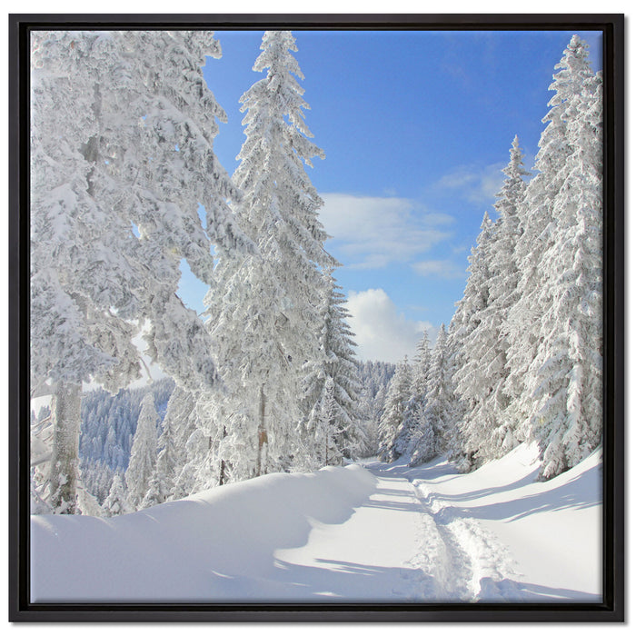 Winterlandschaft Bäume auf Leinwandbild Quadratisch gerahmt Größe 70x70