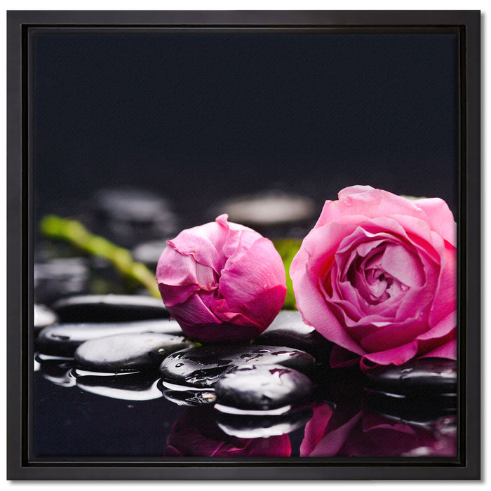 Rosa Rosenblüte Hintergrund auf Leinwandbild Quadratisch gerahmt Größe 40x40