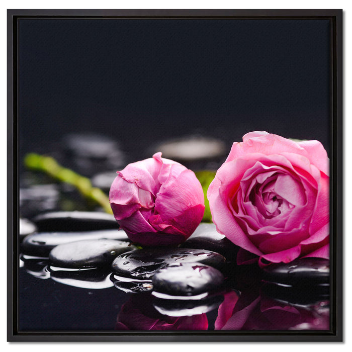 Rosa Rosenblüte Hintergrund auf Leinwandbild Quadratisch gerahmt Größe 60x60