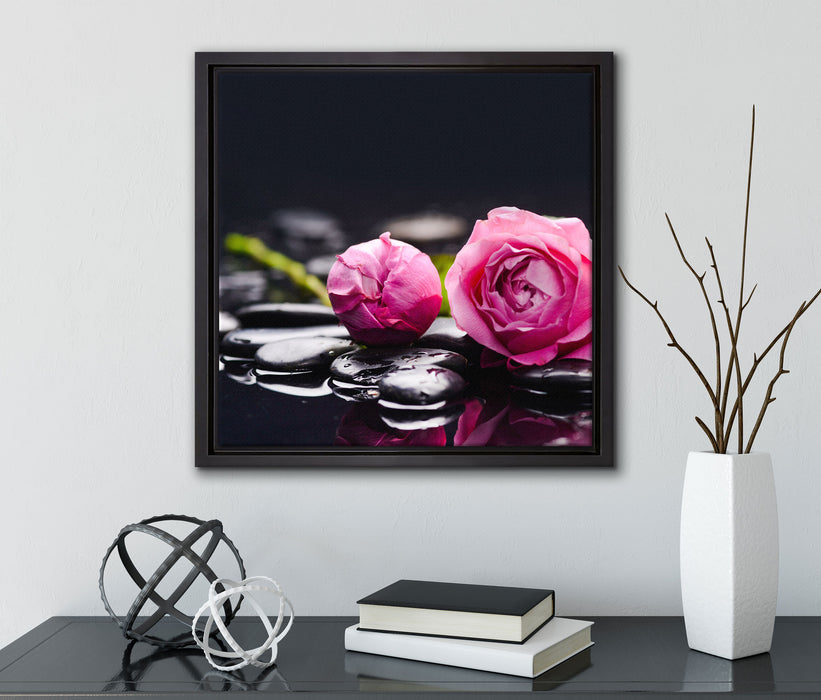 Rosa Rosenblüte Hintergrund  auf Leinwandbild Quadratisch gerahmt mit Kirschblüten