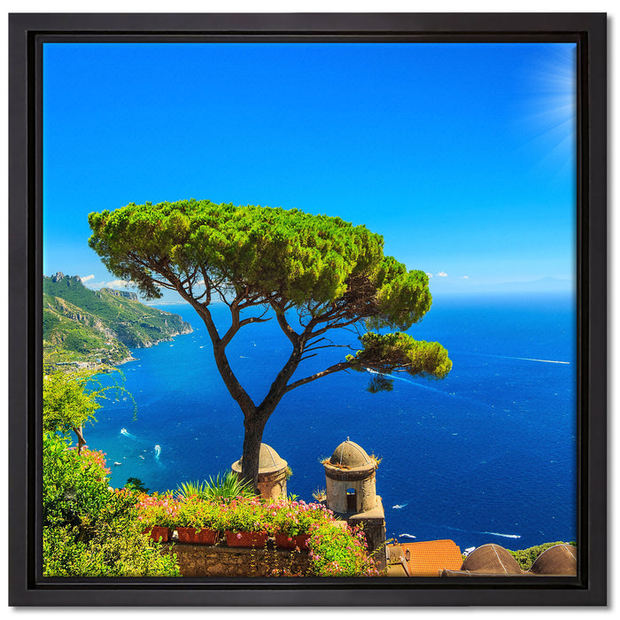 baum am blauen meer auf Leinwandbild Quadratisch gerahmt Größe 40x40