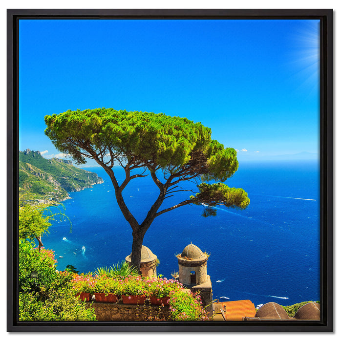 baum am blauen meer auf Leinwandbild Quadratisch gerahmt Größe 60x60