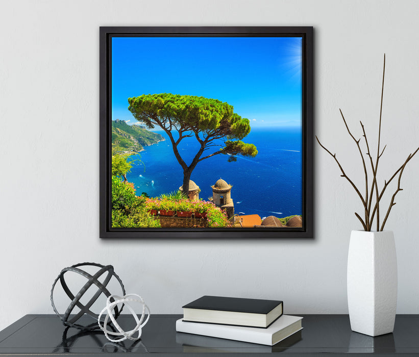 baum am blauen meer  auf Leinwandbild Quadratisch gerahmt mit Kirschblüten