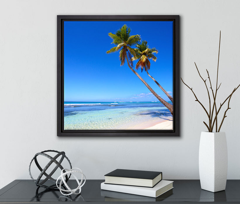 Palmen am Strand  auf Leinwandbild Quadratisch gerahmt mit Kirschblüten