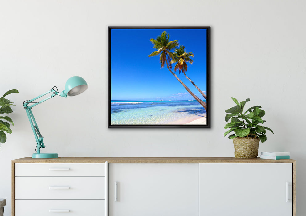 Palmen am Strand auf Leinwandbild gerahmt Quadratisch verschiedene Größen im Wohnzimmer