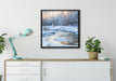 Bach in Winterlandschaft auf Leinwandbild gerahmt Quadratisch verschiedene Größen im Wohnzimmer