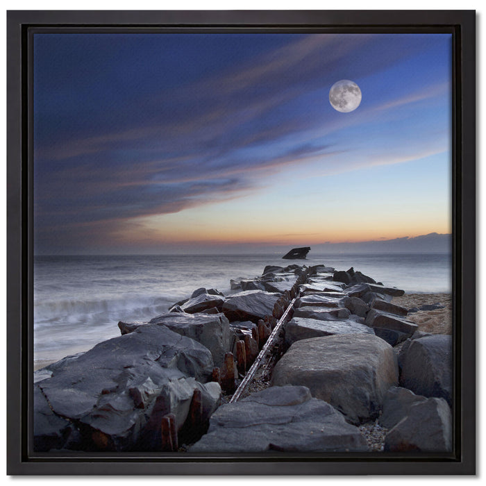 Steinlinie im Meer auf Leinwandbild Quadratisch gerahmt Größe 40x40