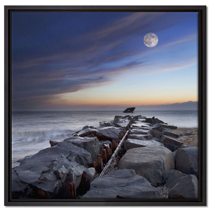 Steinlinie im Meer auf Leinwandbild Quadratisch gerahmt Größe 60x60