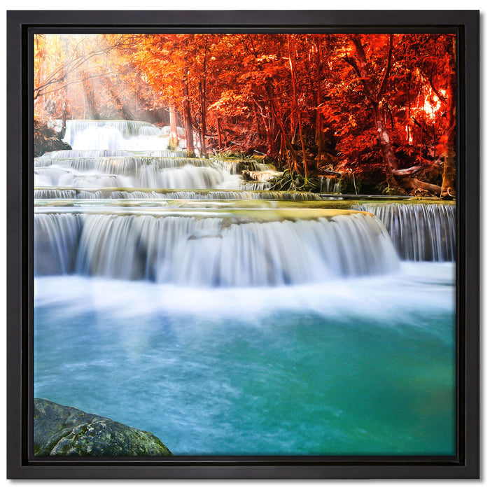 Bach in Herbstlandschaft auf Leinwandbild Quadratisch gerahmt Größe 40x40