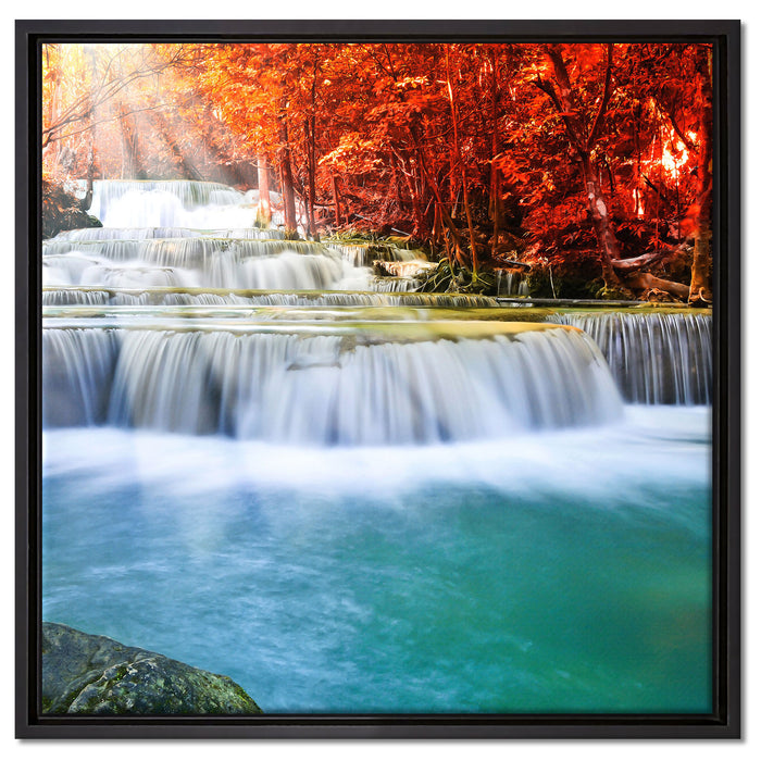 Bach in Herbstlandschaft auf Leinwandbild Quadratisch gerahmt Größe 60x60