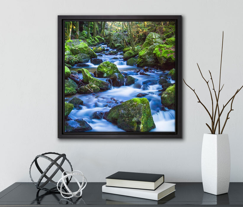 Wilder Bach  auf Leinwandbild Quadratisch gerahmt mit Kirschblüten