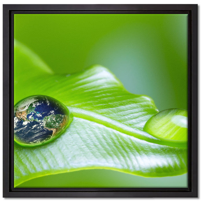 Tautropfen Planet Erde auf Leinwandbild Quadratisch gerahmt Größe 40x40